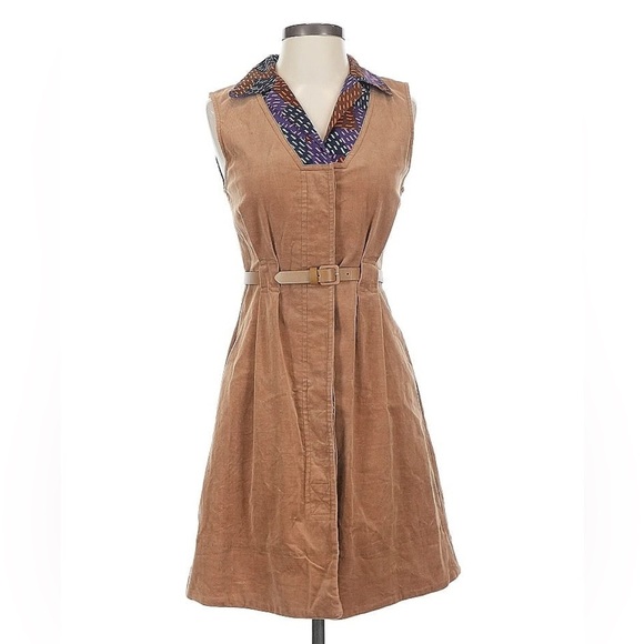 Zac Posen Belted Corduroy Shirt Dress with Patterned Collar - Size S - Picture 1 of 6